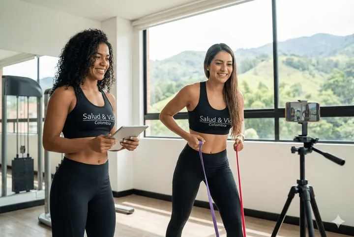 Two fitness creators filming a workout